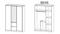 Kleiderschrank NIDDA 3-türig weiß Spiegel inkl. push-to-open 136 cm