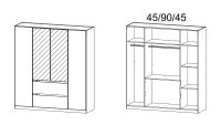 Kleiderschrank NIDDA 4-türig weiß Spiegel inkl. push-to-open 181 cm