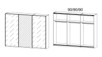 Schwebetürenschrank RASTATT weiß Glas seidengrau mit Spiegel 271 cm