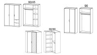 Eckschrank FREIHAM Kleiderschrank 3-teilig in weiß Spiegel 253x208 cm