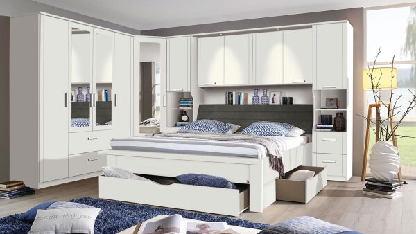 Schlafzimmer Set LINDAU Kleiderschrank Bett weiß Spiegel