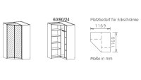 Eckschrank CELLE Kleiderschrak grau metallic Spiegel 117x117