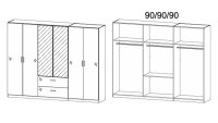 Kleiderschrank PASSAU weiß Hochglanz mit Spiegel 271 cm