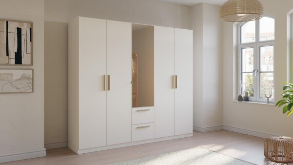 Kleiderschrank QUADRA SPIN weiß 5-trg Spiegel 226 cm