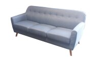 Sofa LINON 3-Sitzer aus Leinenstoff in hellblau mit Buche 198 cm