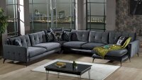 Wohnlandschaft SEFANUS Sofa U-Form anthrazit mit Kissen