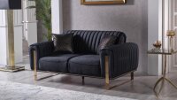 2-Sitzer Sofa SINGAPUR schwarz Gestell gold inkl. Kissen