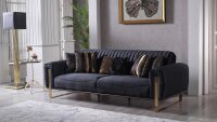 3-Sitzer Sofa SINGAPUR schwarz Gestell gold inkl. Kissen