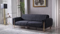 3-Sitzer Sofa SINGAPUR schwarz Gestell gold inkl. Kissen