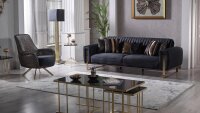 3-Sitzer Sofa SINGAPUR schwarz Gestell gold inkl. Kissen