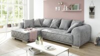 Ecksofa SENTINA L-Sofa Stoff Samtoptik grau inkl. Kissen